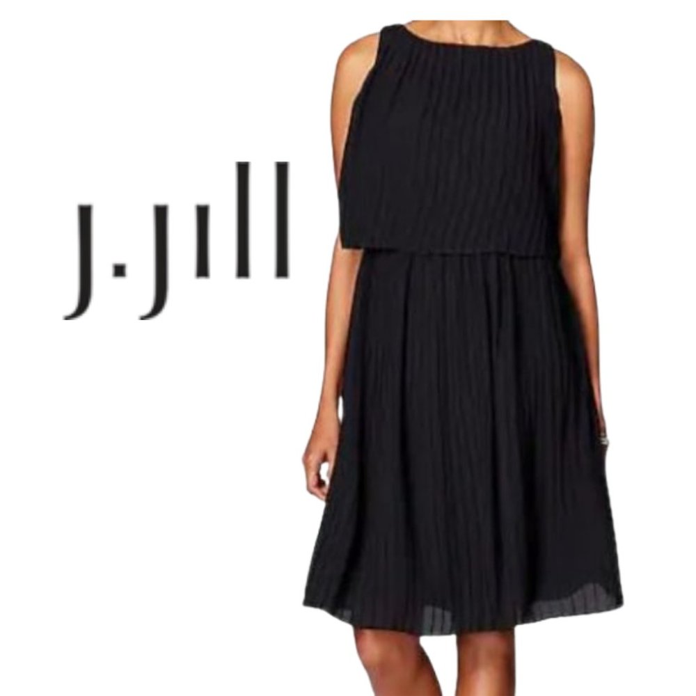 J. Jill Woman's Layered Pleated Knee Length Sleeveless Black Dress SP NEW $129 - Picture 1 of 14